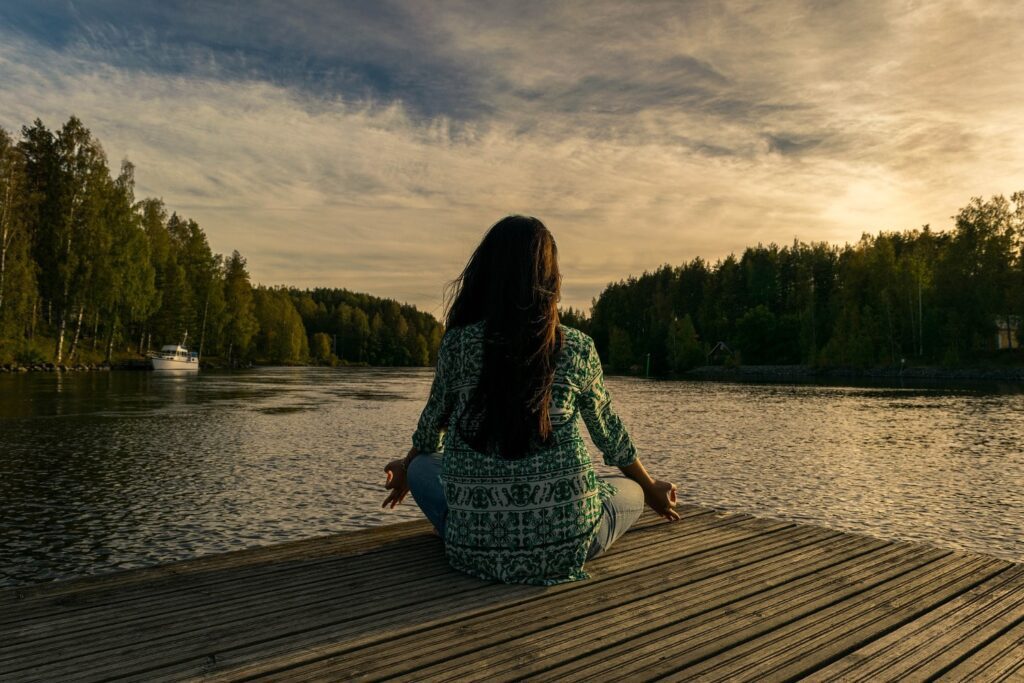 meditation by a calm lake