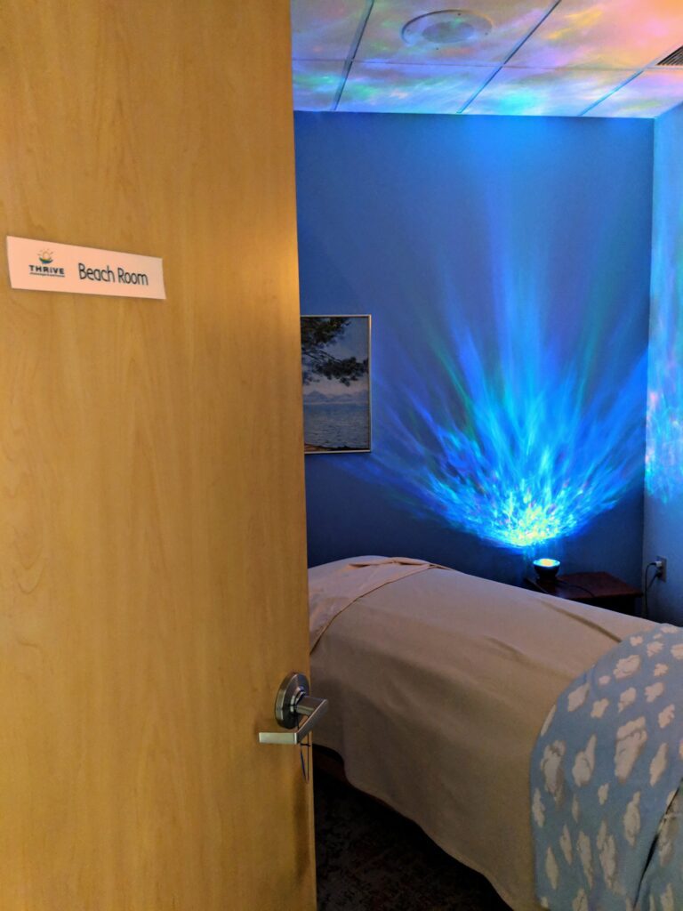 Thrive's Beach Room set up for a sound therapy session
